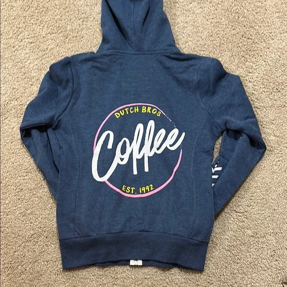 Dutch Bros Blue and White Hoodie with Full Zipper - Picture 2 of 2